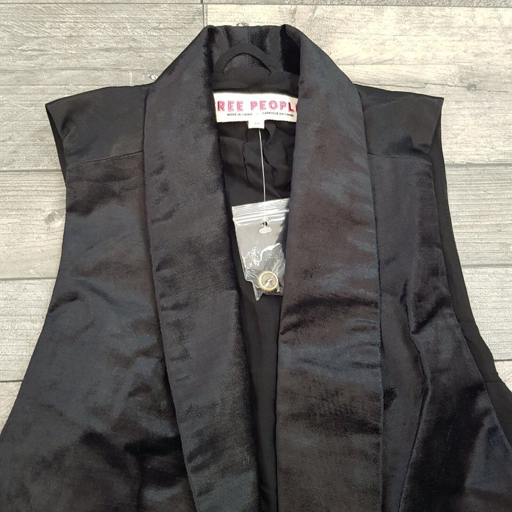 Free People Cindy Vest Waistcoat Top XS UK 6 Black Velvet Tie Event Formal BN - Picture 5 of 12